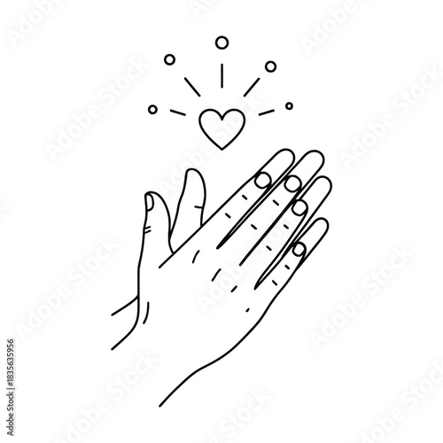Hands forming a heart shape with radiating lines simple line art
