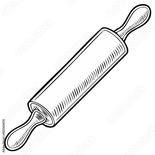 Classic rolling pin kitchen utensil in a vintage woodcut style illustration
