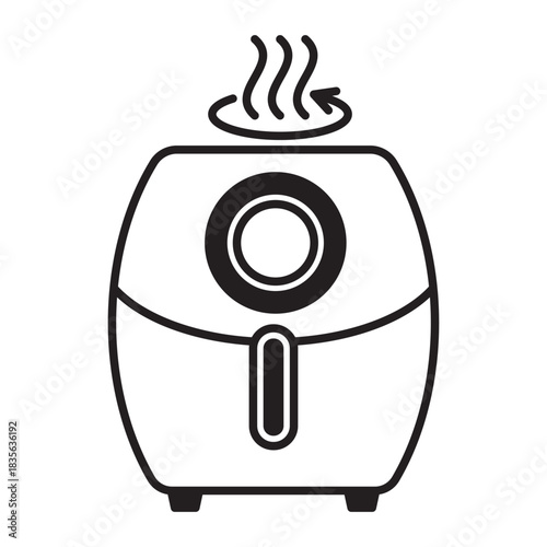 Air fryer icon isolated on transparent background. Simple kitchen appliance line symbol for cooking, frying, and home meal preparation. Clean outline design.