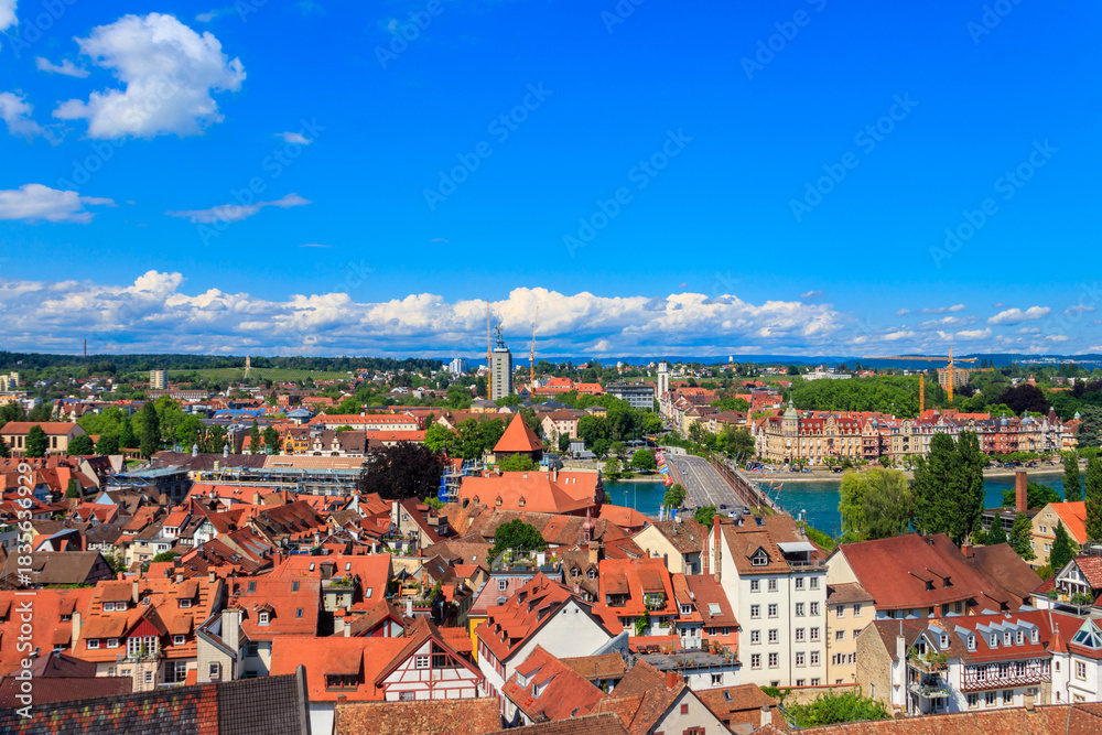 Fototapeta premium View over the old town of Konstanz (also known as Constance) from bell tower of Konstanz Cathedral, Baden-Wuerttemberg, Germany