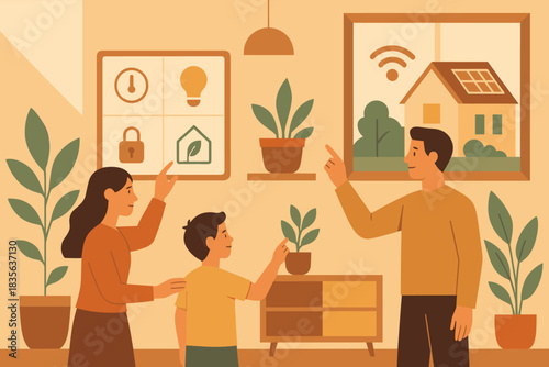 Warm characters no homes smart numbers flat vector style eco icon text