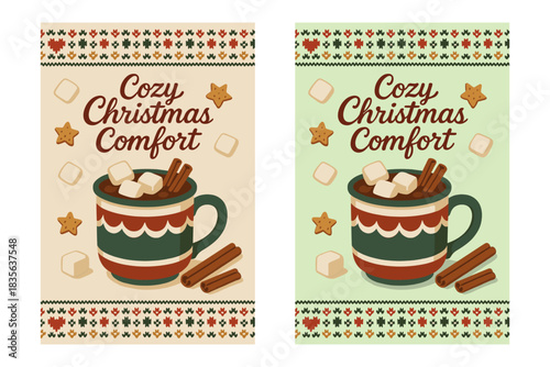 Cozy Christmas Comfort - Hot Cocoa with Cinnamon and Marshmallows Christmas Card Design