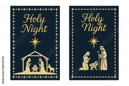Holy Night - Nativity Scene Christmas Card with Star of Bethlehem