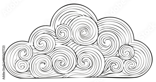 Stylized cloud with swirling spiral patterns in a traditional Asian line art style
