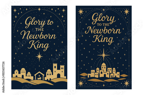 Glory to the Newborn King - Christmas Nativity Scene Card Design