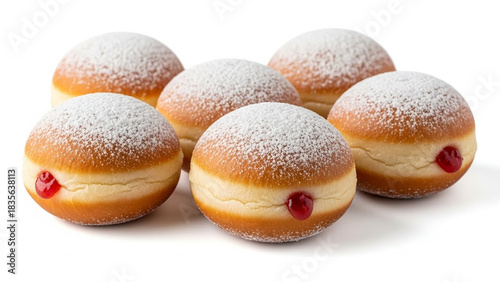 Wallpaper Mural Six sufganiyah jelly donuts with powdered sugar on white background Torontodigital.ca