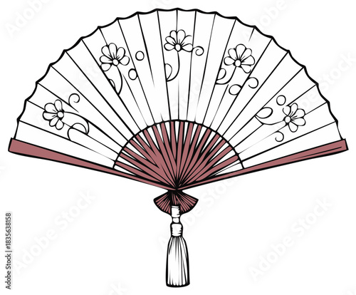 Elegant Fan with Flowers and Tassel Traditional Handheld Accessory