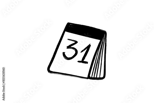 Hand drawn sketch of a desk calendar page showing the number 31, isolated on transparent background