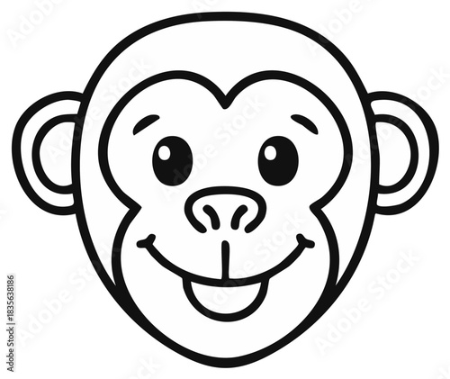 Cartoon Monkey Face Outline: Smiling Ape Illustration for Children's Design Projects