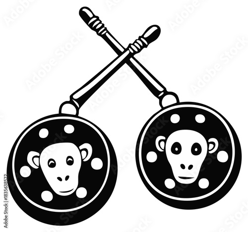 Illustration of monkey heads with crossed sticks