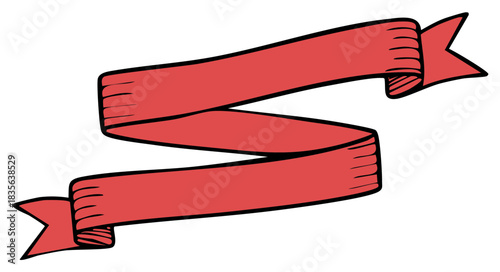 Vintage Style Hand Drawn Red Ribbon Banner Scroll Empty Text Space Design Element