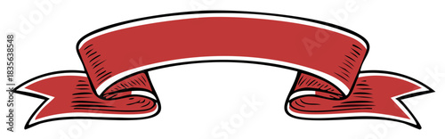 Illustration of a decorative red ribbon banner with black outline and sketched lines