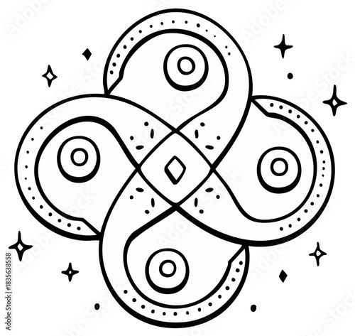 Abstract Clover Design with Circles and Stars for Creative Illustration or Graphic Element