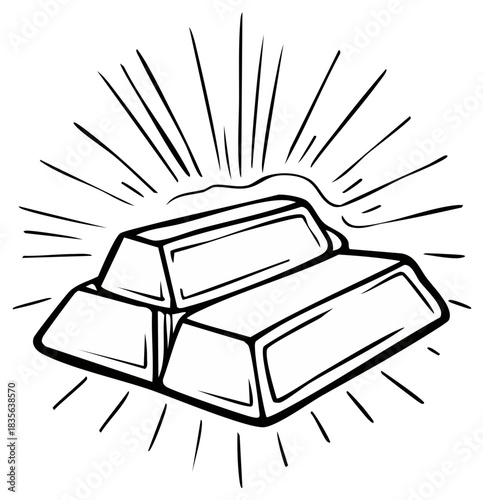 Gold bars radiating light. Financial wealth and asset concept. Investment and profit.