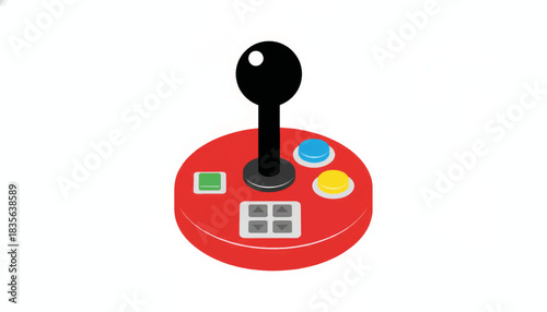 Retro arcade joystick vector illustration. Classic video game controller icon. Flat design graphic for gaming and entertainment concepts