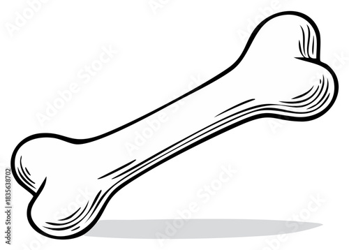 Simple black and white line art illustration of a classic cartoon dog bone