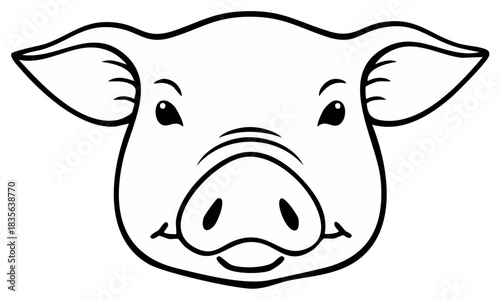 Cute cartoon pig face illustration with big ears and snout outline
