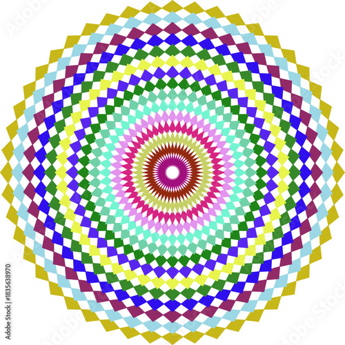 Circular Pattern with Vibrant Diamond Shapes in Radial Arrangement Optical Illusion Design