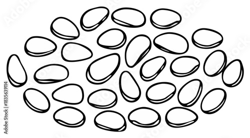 Graphic Rendering of River Stones Composition, Decorative Line Art Natural Coastal Elements