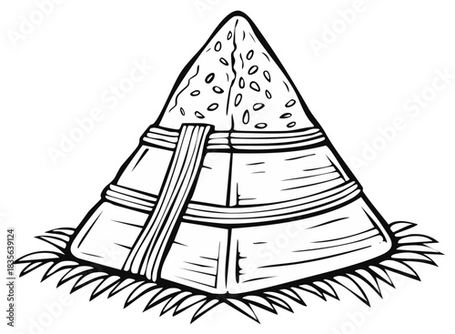 Traditional Chinese zongzi rice dumpling line art illustration for Dragon Boat Festival