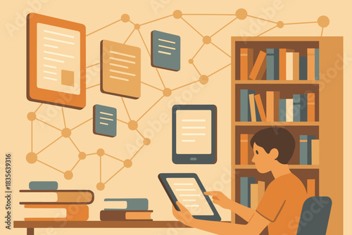 Nodes no icon warm learning digital landscape connected chinese tablets vector geometric