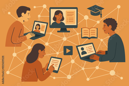 Education tech illustration multiple driven icon characters no flat any vector modern