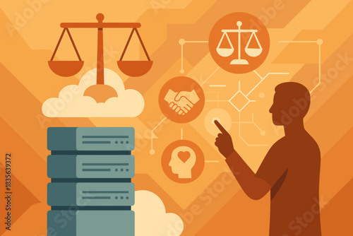 Hovering balance icon modern ethics cyrillic flat no emojis text digital labels