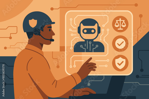 Negative ai vector typography warm specialist monitoring no characters icon ethical labels