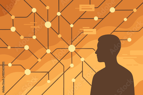 Network ethics bubbles digital numbers vector silhouette nodes characters human icon cyrillic