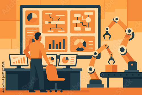 No vector control cohesive flat numbers robotic chinese center warm typography icon