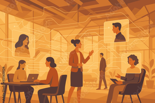 Any office digital people vector holograms flat hologram bubbles futuristic icon no