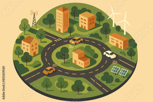 Circular bubbles icon smart no vector negative infrastructure letters aerial city numbers