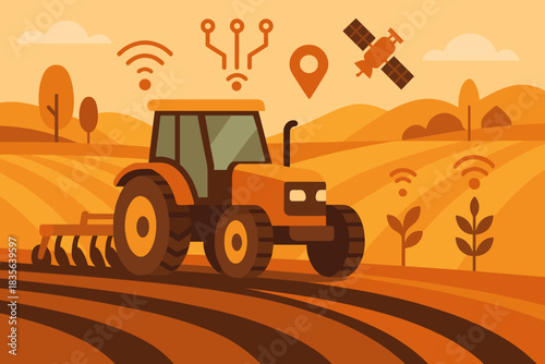 Icon typography no farming fields numbers tractor sensors labels geometric autonomous vector