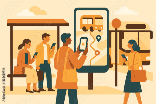 Cohesive vector captions bus letters style any smart labels commute full typography