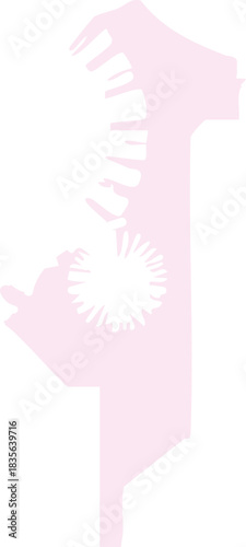 A tall abstract silhouette features jagged, organic shapes resembling hands and bursts arranged vertically against