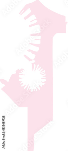 A tall abstract silhouette features jagged, organic shapes resembling hands and bursts arranged vertically against