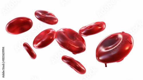 Red blood cells isolated on white background. 3D illustration of erythrocytes flowing. Medical biology concept