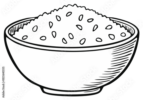 Illustration of Grain Bowl with Seeds Sketch Style Black and White