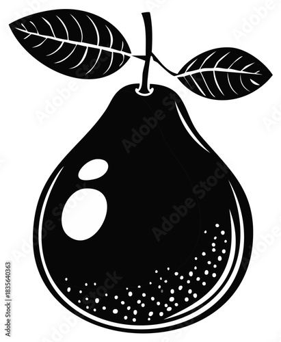 Monochrome Pear Silhouette with Leaves Artistic Design Elegant Fruit Illustration
