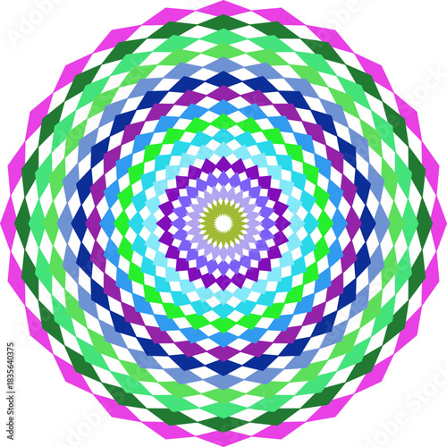 Colorful Diamond Patterned Mandala Design with Geometric Shapes and Vibrant Tones for Artistic Backgrounds