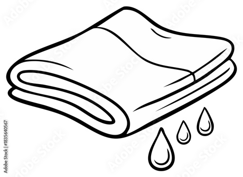 Simple line drawing of a folded wet cloth dripping water drops