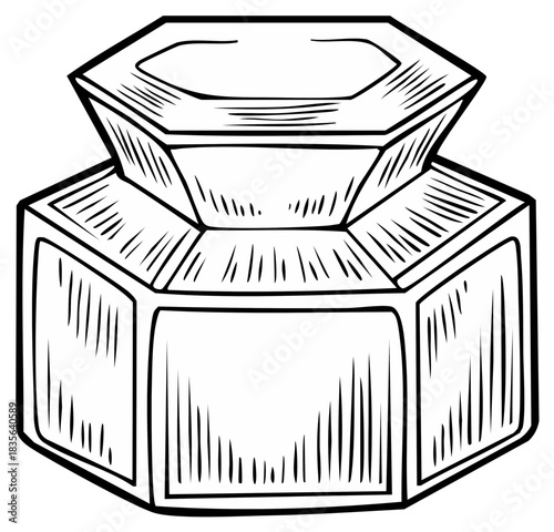 Vintage Inkwell Illustration Hand Drawn Style Black Outline White Fill Details