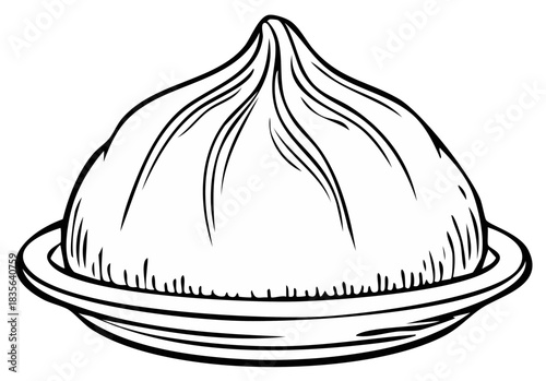 Line Art Illustration of Sweet Dumpling on Plate Freshly Made Asian Dessert