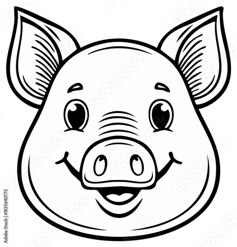 Whimsical Pig Face Outline with Joyful Expression and Large Ears