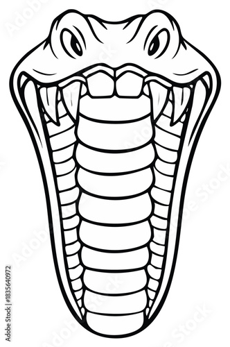 Striking Cobra Snake Head with Open Mouth Baring Fangs Monochrome Cartoon Mascot