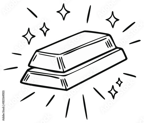 Shiny stacked gold bars illustration in a hand drawn doodle style
