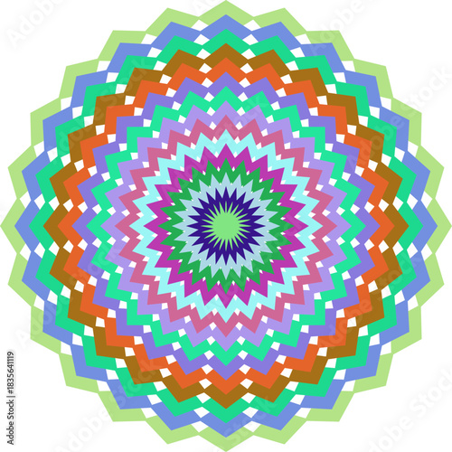 Vibrant Geometric Kaleidoscope Pattern with Layered Colors and Zigzag Edges Creates a Stunning Visual Display