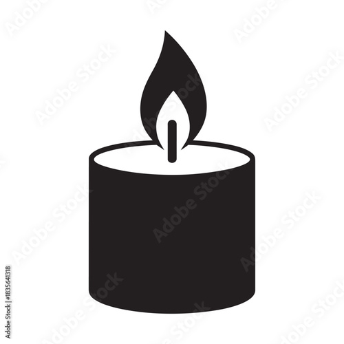Single cylindrical candle with flame burning light