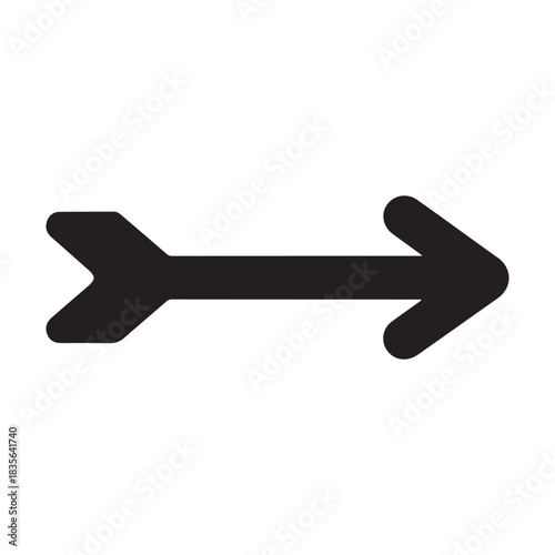 Black right arrow icon with fletching on white background Keywords: arrow, right, direction