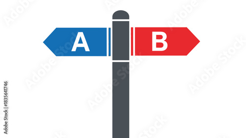 A visual representation of choice a signpost displaying two directional arrows labeled a and b